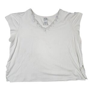 Aria White Cotton Pajama‎ Top Short Sleeve Lace Floral Embroidery Large A1871130